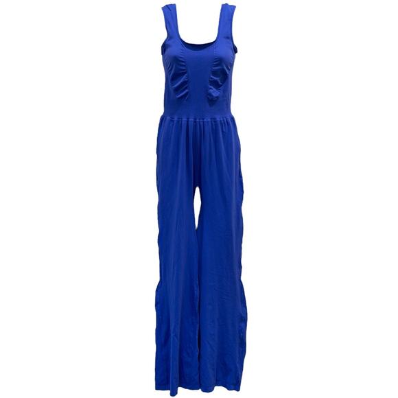 Free People x First Class Good Karma Flared Onesie in Sapphire - Picture 2 of 7